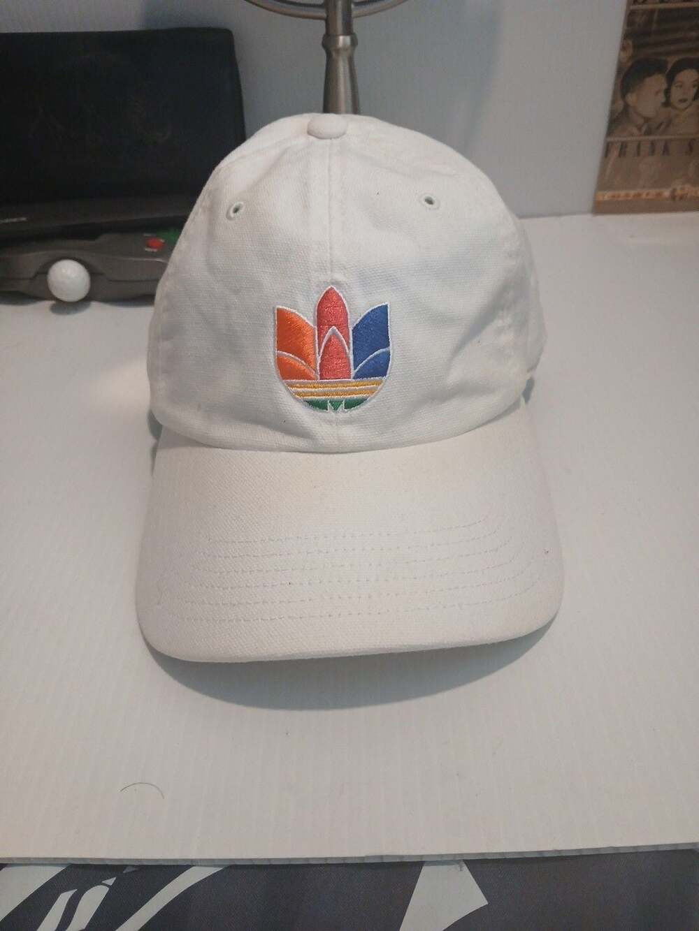 Adidas Originals Relaxed Fit Cap White Rainbow Trefoil Logo Strapback